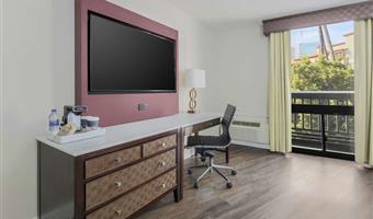 accessible - 1 queen, mobility accessible, roll in shower, shower bench, work desk, mini fridge, non-smoking