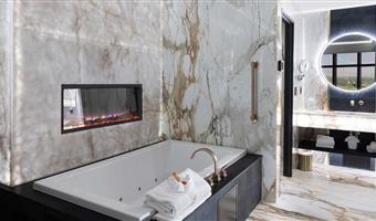 suite-1 king bed, smoking room, jetted tub, sitting area, dining area, bar area, walk in shower
