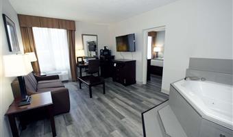 suite-1 king bed, non-smoking, separate bedroom, 1 sofabed, two person whirlpool, flat screen television, microwave and refrigerator, full breakfast
