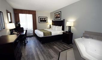 1 king bed, non-smoking, two person whirlpool, flat screen television, microwave and refrigerator, full breakfast