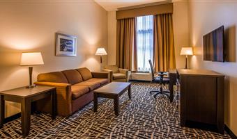 suite-1 king bed, non-smoking, sofabed, jetted tub, water view, microwave and refrigerator, walk in shower, full breakfast