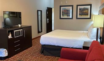 1 king bed, non-smoking, flat screen television, microwave and refrigerator, coffee maker, hairdryer, iron and ironing board, full breakfast