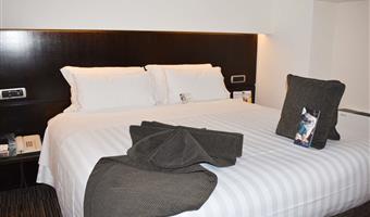 1 king bed, deluxe room on two levels, wi-fi, coffee and tea maker, 1 bottle of water, bathrobe and slippers, shopping card