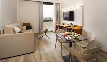 suite-1 king bed, living area, free soft minibar, wi-fi, premium tv channels
