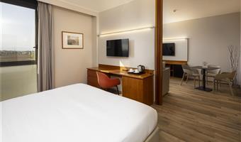 suite-1 king bed, living area, free soft minibar, wi-fi, premium tv channels