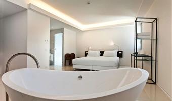suite-1 king bed, non-smoking, free minibar, bathrobe and slippers, shower, freestanding tub