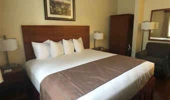 1 lit king size, non fumeur, etage en dessous, bureau, four à micro-ondes et réfrigérateur, wi-fi, petit déjeuner continental