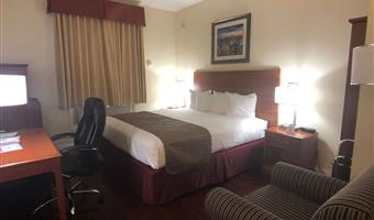 1 lit king size, non fumeur, etage en dessous, bureau, four à micro-ondes et réfrigérateur, wi-fi, petit déjeuner continental