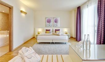 1 lit king size, chambre de luxe, parquet, salon, divan, plateau de courtoisie vip, bain bouillonnant extra-large deux places