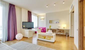 1 lit king size, chambre de luxe, parquet, salon, divan, plateau de courtoisie vip, bain bouillonnant extra-large deux places