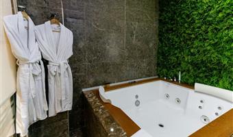 suite -1 letto king size, camere non fumatori, camera deluxe, idromassaggio jacuzzi, trasferimento gratuito in città, collegamento wi-fi, bollitore per tè e caffè, colazione completa